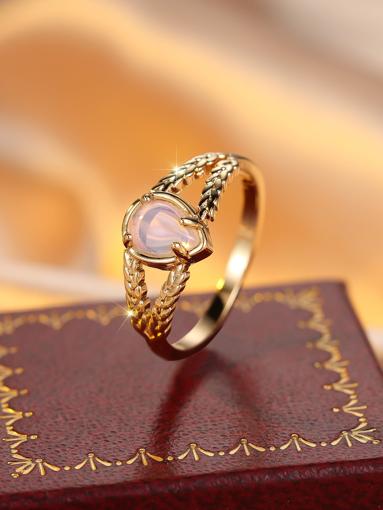 Round Golden Water Drop Protein Twist Hollow Ring