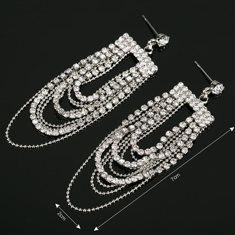 Modern Simple And Elegant Delicate Bead-set Diamond Tassel Earrings