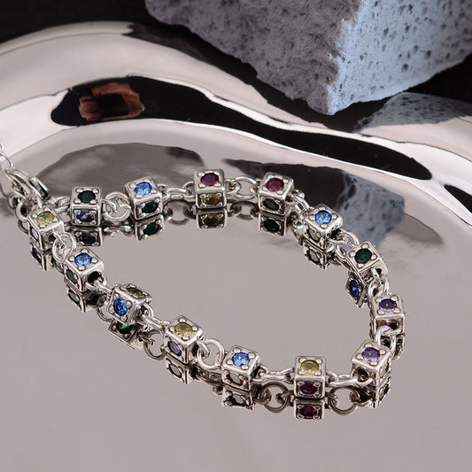 Sweet Cool Style Rainbow Square Zirconium Dice Bracelet