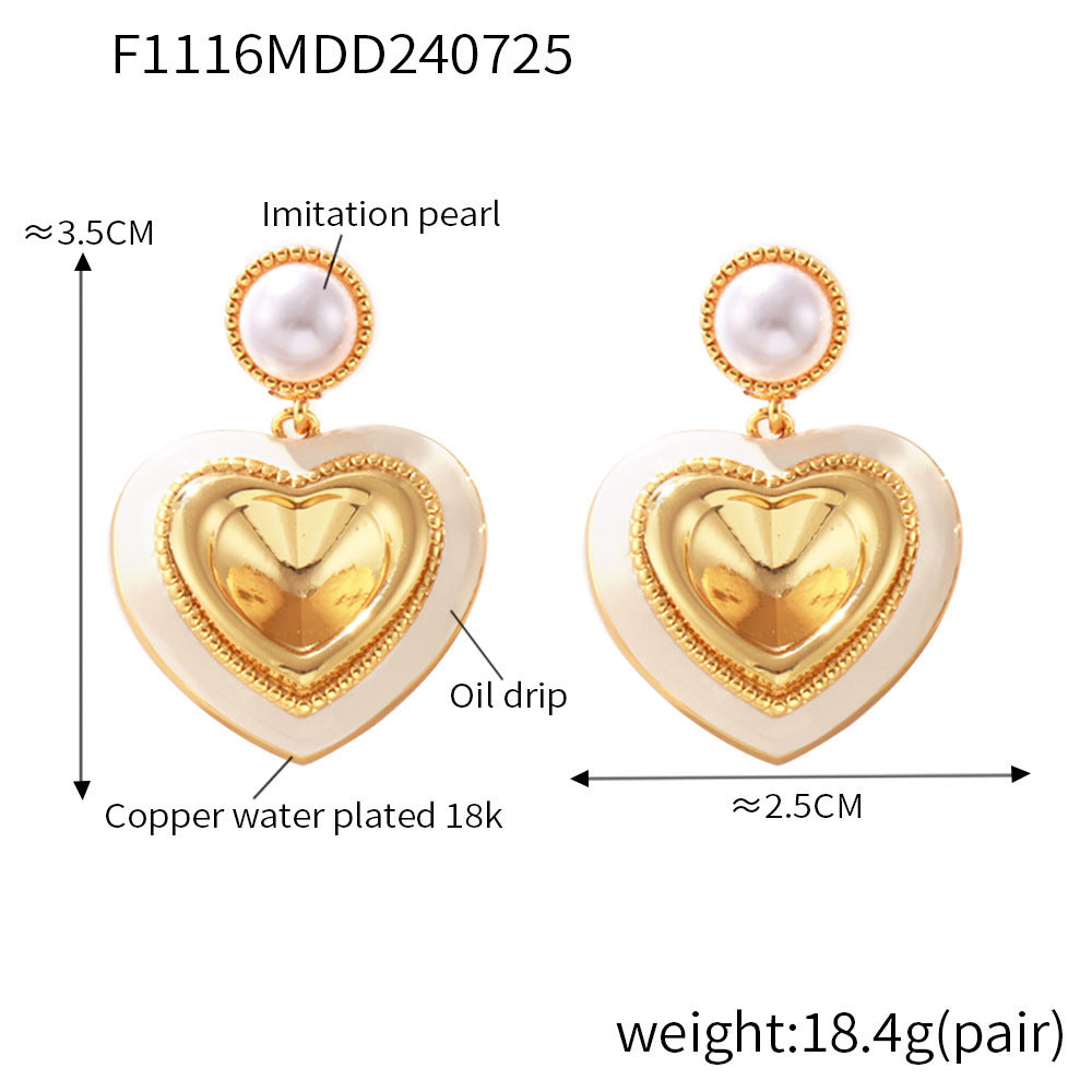 Heart-shaped Three-dimensional Glass Stone Full Ear Studs Earrings