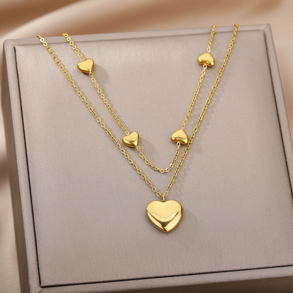 Sweet Love Pendant Necklace Temperament Double-layer Simple Design Clavicle Chain