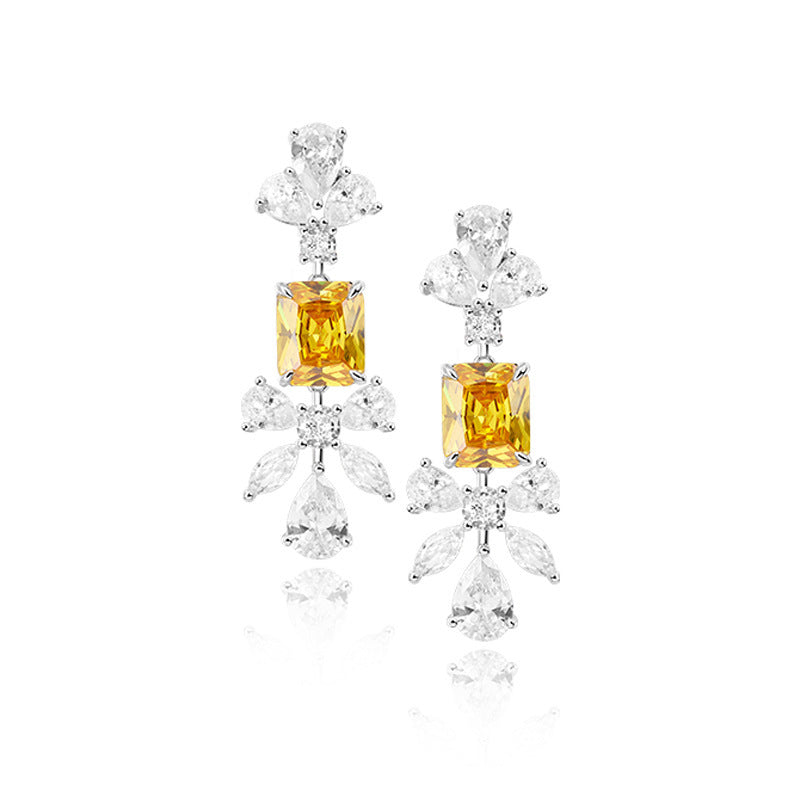 Yellow Diamond Earrings Female Creative Personality Inlaid Imported Zircon