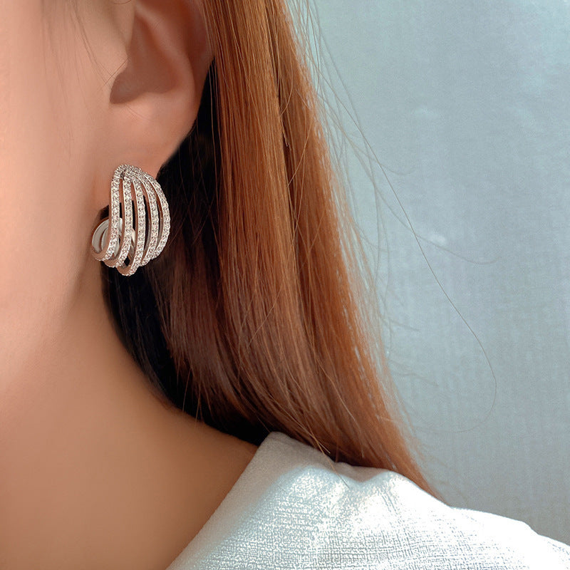 Line Geometric Micro Inlaid Zircon Earrings