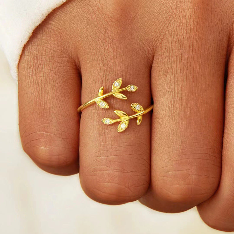 Leaves Leaves Ring Opening Adjustable