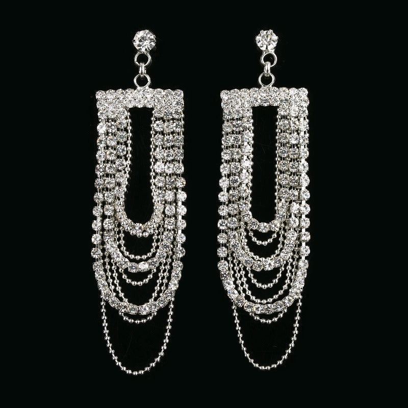 Modern Simple And Elegant Delicate Bead-set Diamond Tassel Earrings