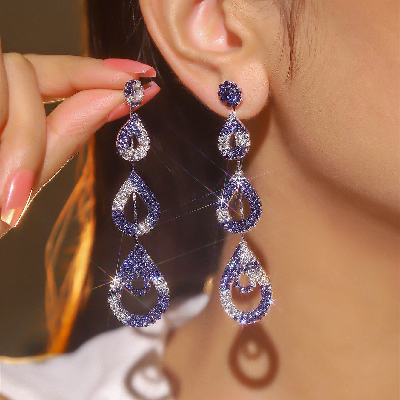Fashion Rhinestone Long Earrings