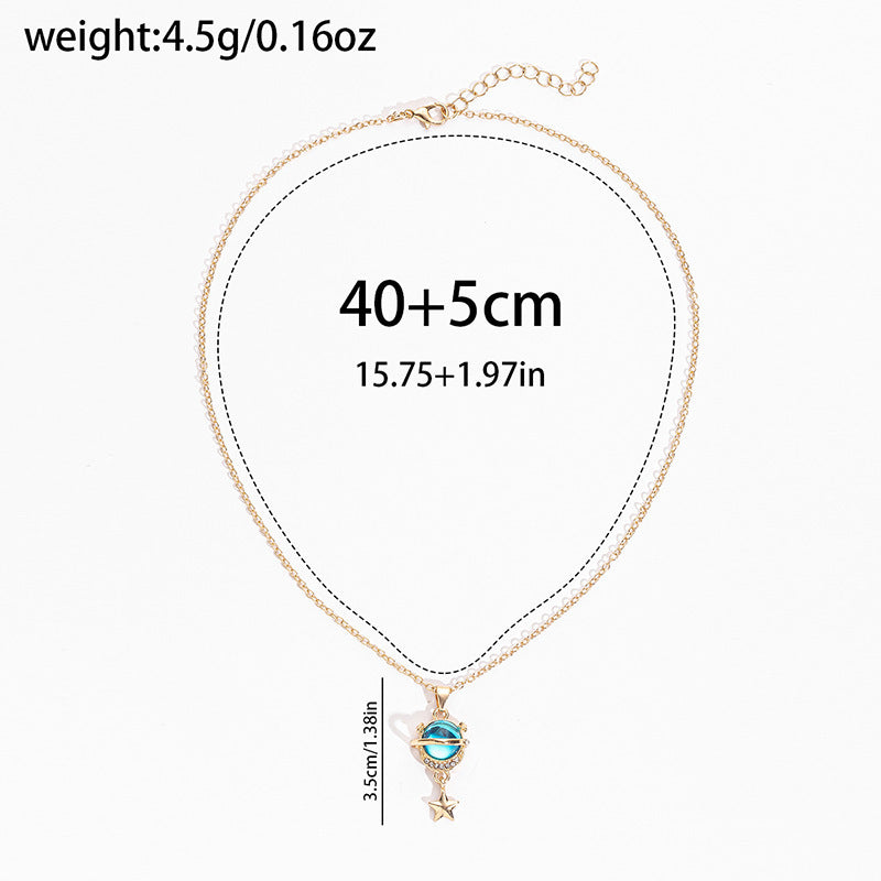 Fashion Diamond Planet Pendant Alloy Necklace For Women