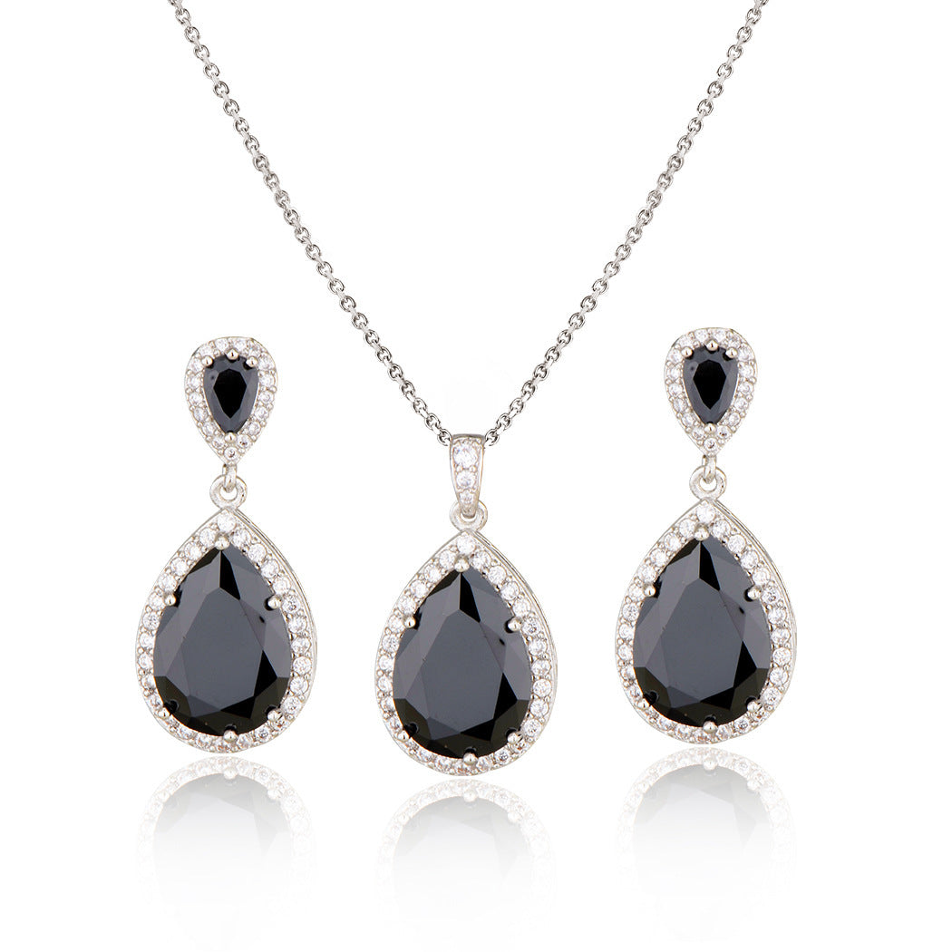 14k Bright Big Zircon Water Drops Necklace Eardrop Set