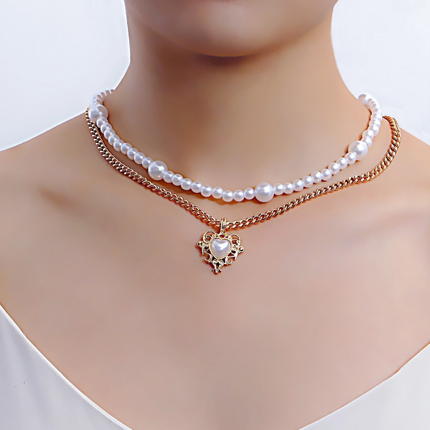 French Double-layer Layered Heart-shaped Necklace For Women