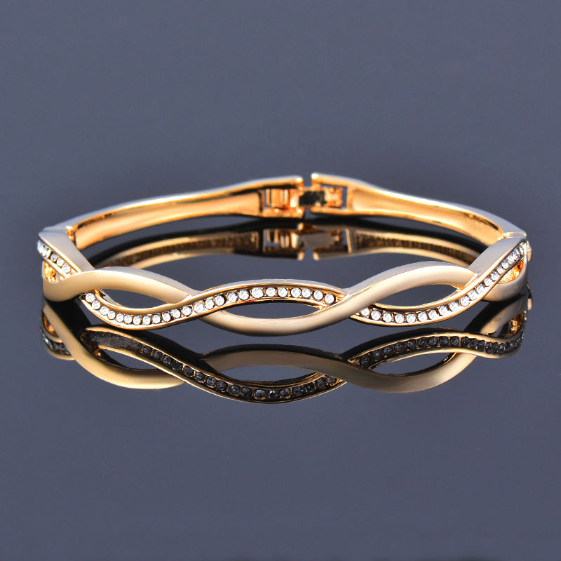 Diamond Wave Cross Hollow Gold Plated Bracelet