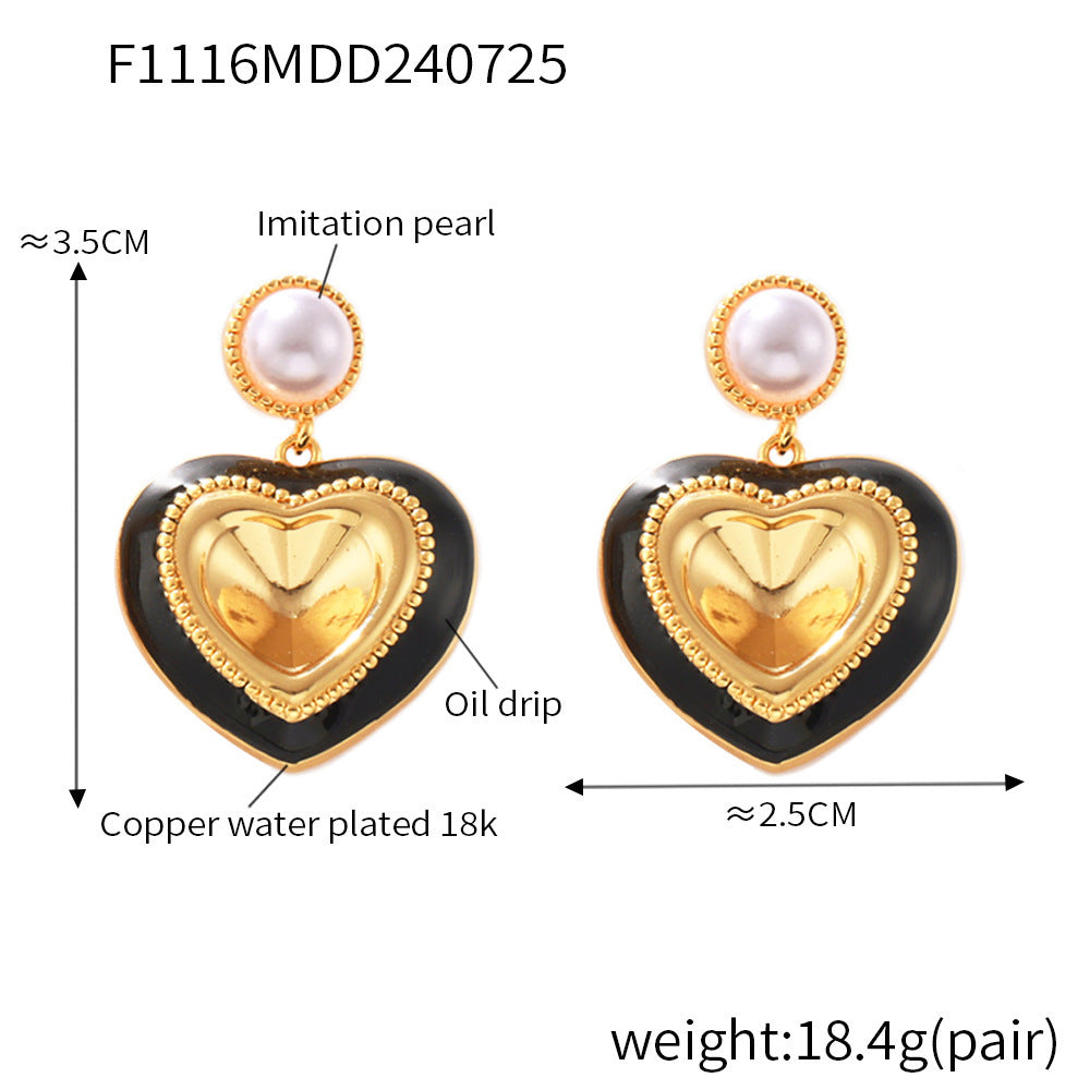 Heart-shaped Three-dimensional Glass Stone Full Ear Studs Earrings