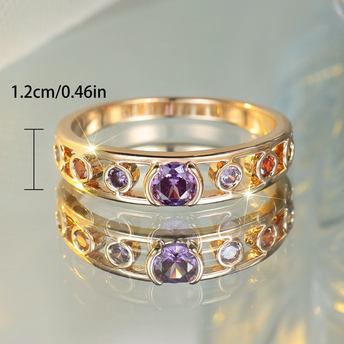 Champagne Gold Colorful Crystals Round Ring