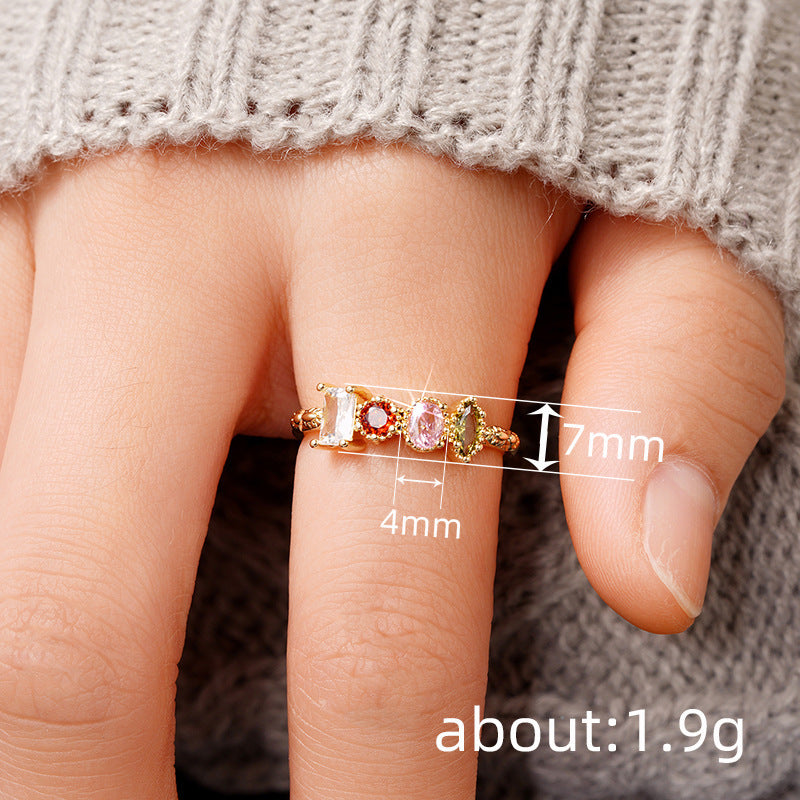 Geometric Simple Colorful Zircon Ring