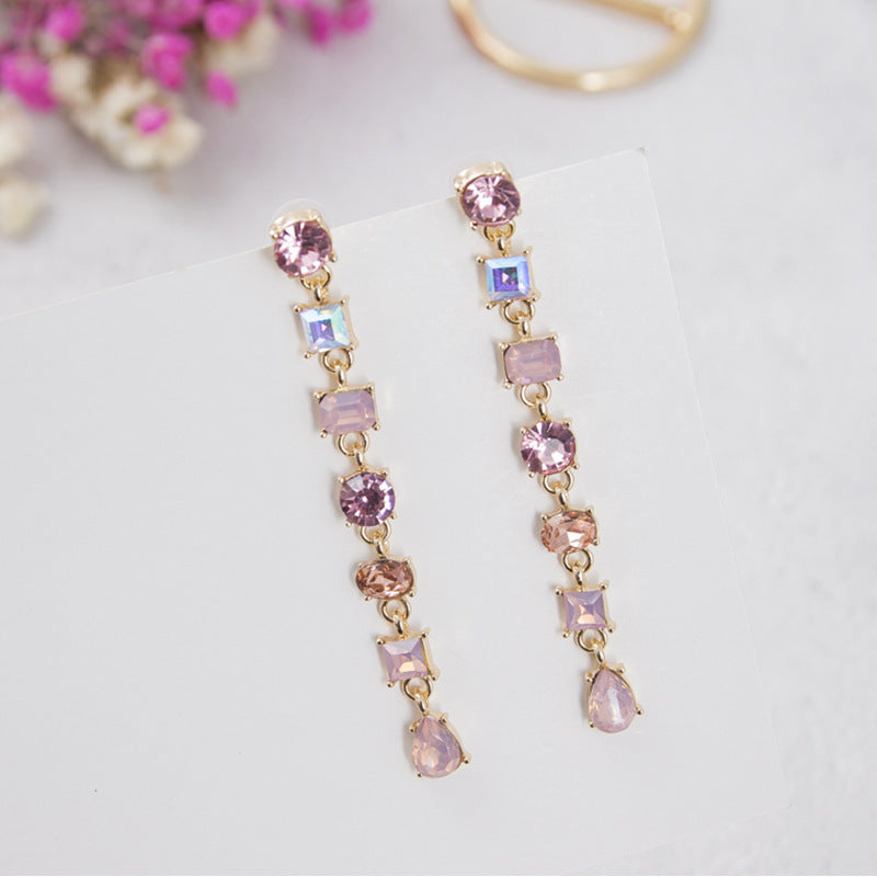 Multicolor Crystal Earrings Long Tassel