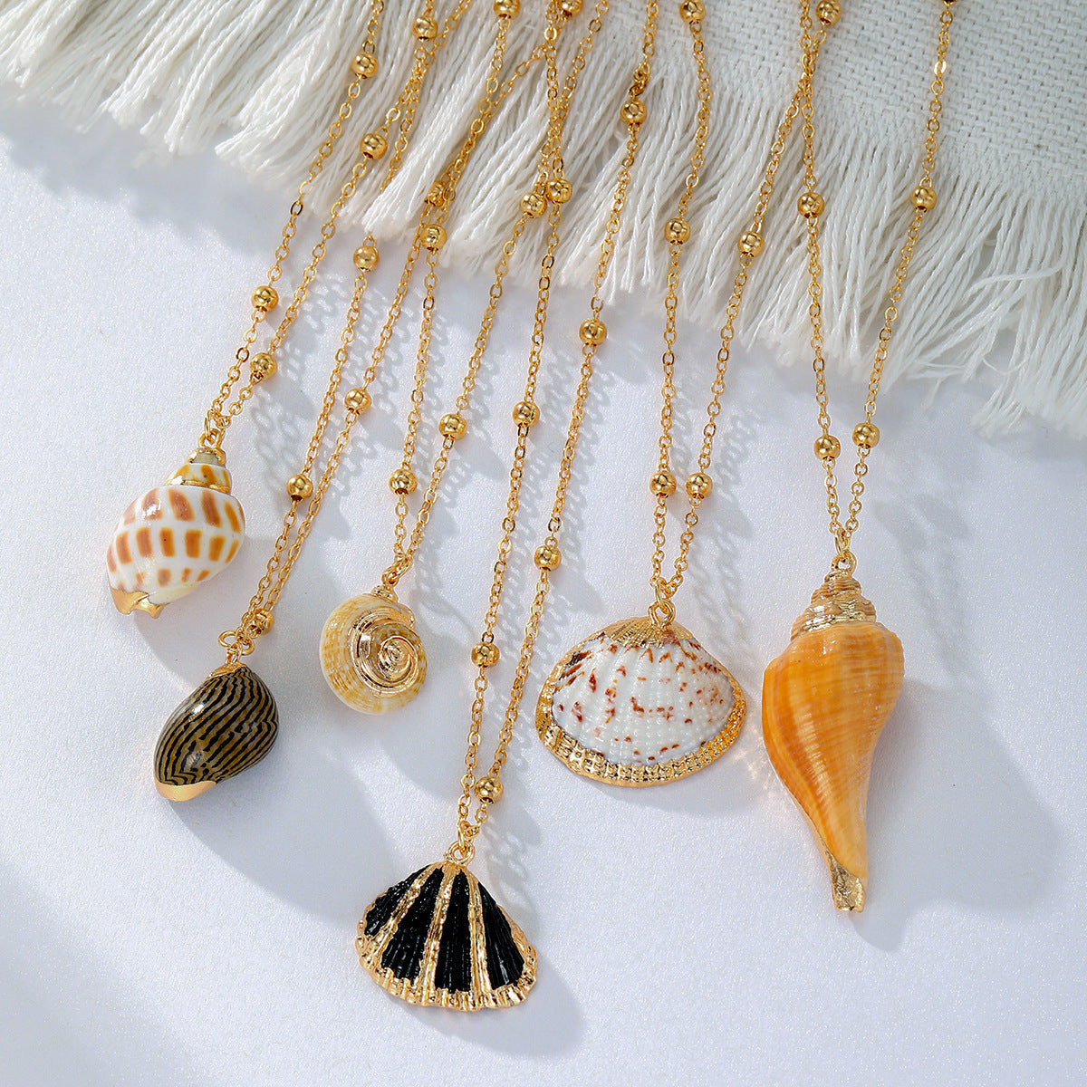 Conch Scallop Alloy Long Natural Pendant Necklace