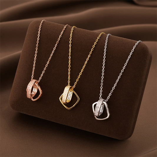 Micro-inlaid Square Ring Buckle Necklace Simple