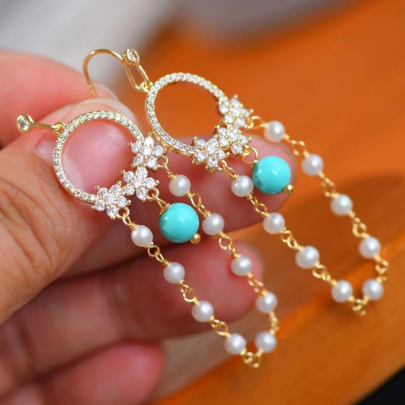 Gorgeous Sterling Silver Pearl Turquoise Earrings