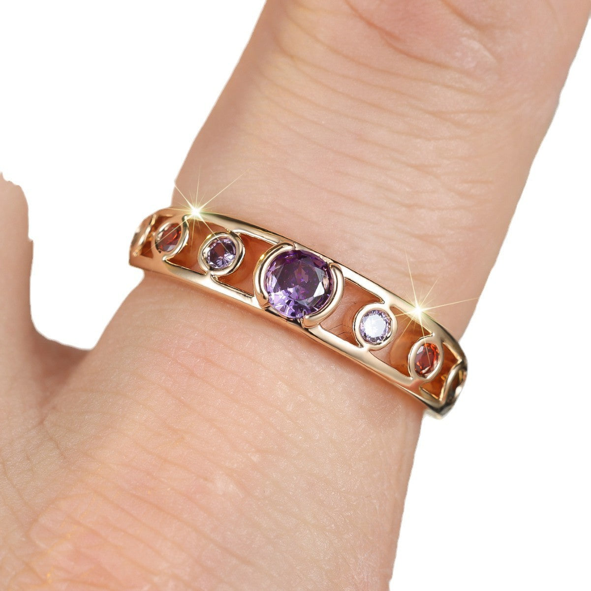 Champagne Gold Colorful Crystals Round Ring