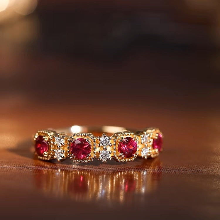 Gold Red Four Diamonds Ring